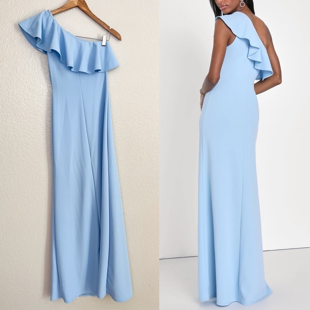Last Forever Powder Blue One-Shoulder Ruffle Maxi Dress - Picture 3 of 8
